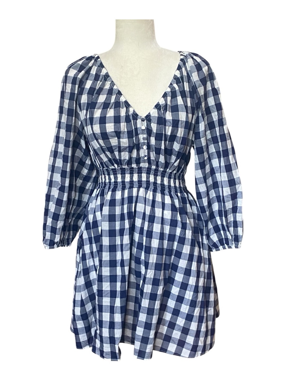 J. Crew Womens Blue Gingham Smocked Mini Dress